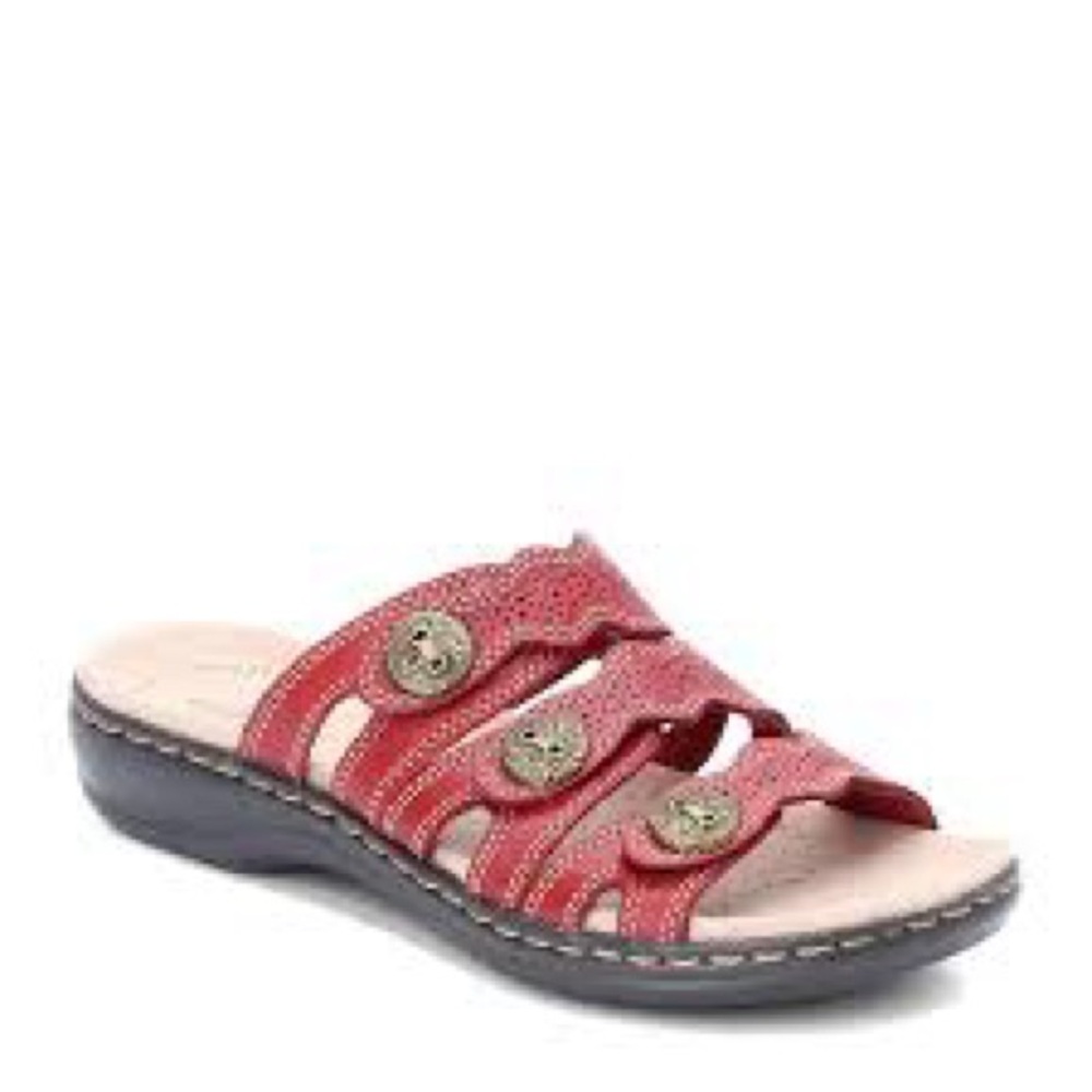 Clarks Leisa Grace red leather slide sandals women’s size 7‎ boho comfort shoes
